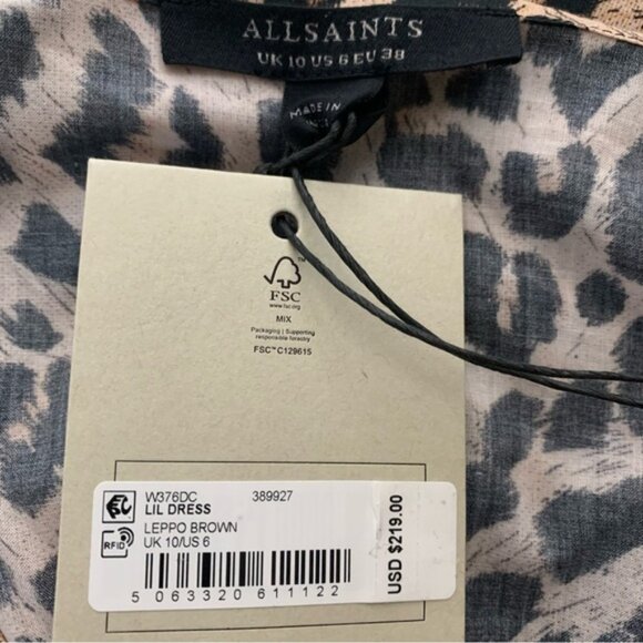 NWT All Saints Lil Leppo Brown Animal Print Asymmetrical Mini Dress - Picture 14 of 16